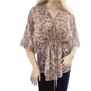 Willow & Clay x Anthropologie Tie Front Flutter Sleeve Sheer Top Blouse